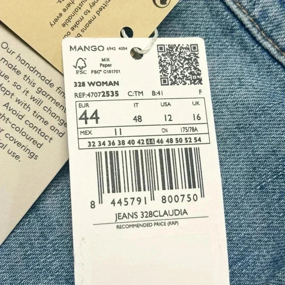 MNG Mango Claudia High Waist Cropped Length Jeans Size 12 NWT - Picture 9 of 10